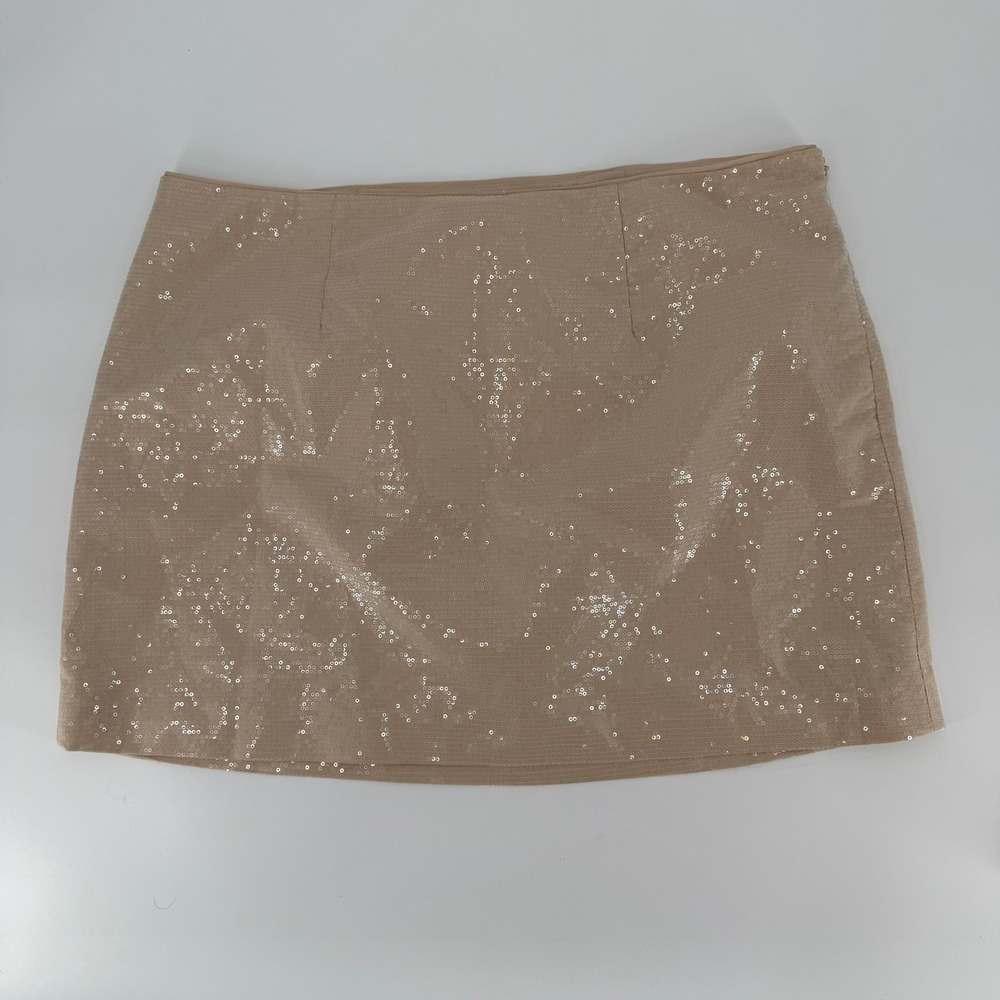 A New Day Sequin Mini Skirt Modern Women Size 17 Beige Sparkle Party Glam NWT
